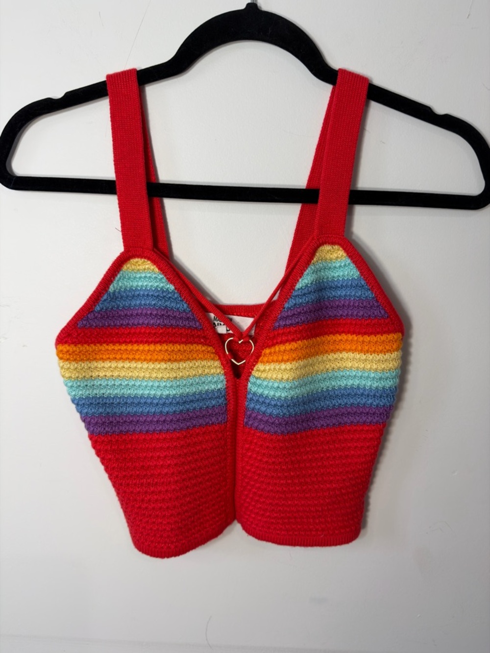 Red Rainbow Knit Cropped Tank Top
